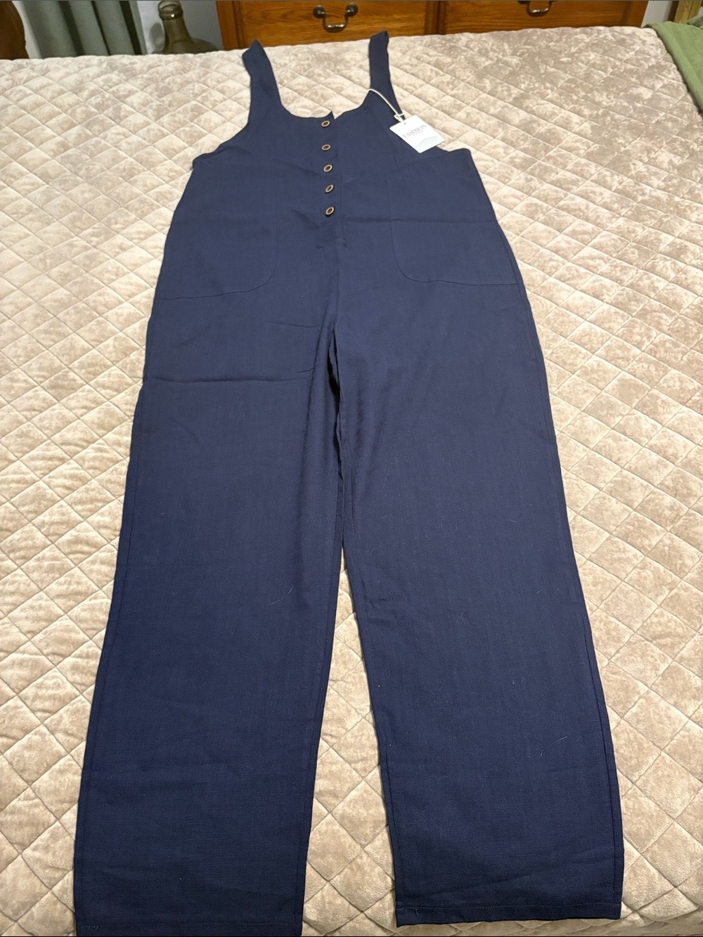 Classic Navy Button-Front Wide-Leg Jumpsuit